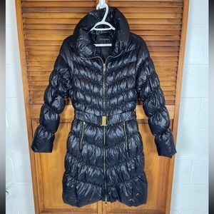 Via Spiga full length down filled puffer coat belted black sz Med GORGEOUS! EUC!